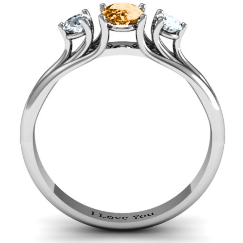 Three Stone Oval Centre Ring – Sterling Silver with Citrine and Cubic Zirconia