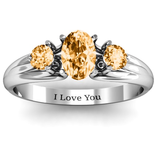 Three Stone Oval Centre Ring – Sterling Silver with Citrine