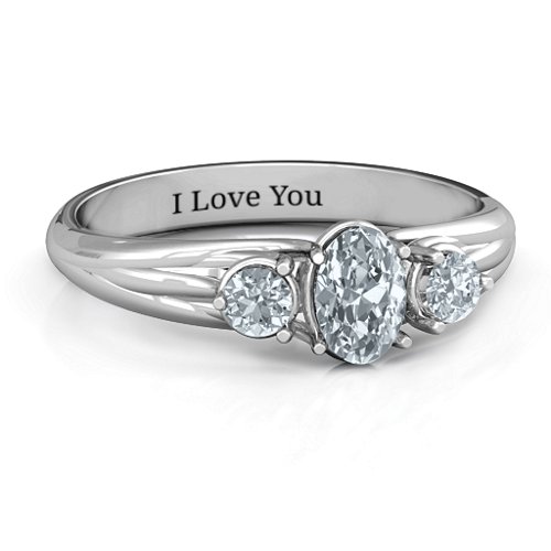 Three Stone Oval Centre Ring – Sterling Silver with Cubic Zirconia