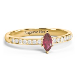 Elegant Marquise with Accent Band Ring in 14K Solid Yellow Gold with Ruby and White Premium Zirconia