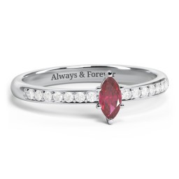 Elegant Marquise with Accent Band Ring in 925 Sterling Silver with Ruby and White Premium Zirconia