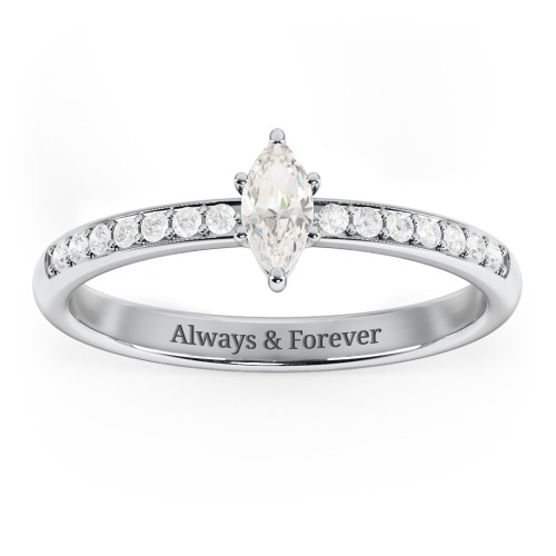 Elegant Marquise with Accent Band Ring – Sterling Silver with Cubic Zirconia and White Premium Zirconia