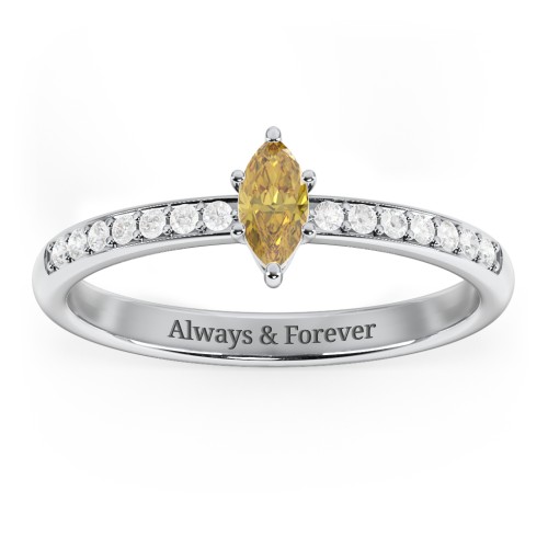 Elegant Marquise with Accent Band Ring – Sterling Silver with Citrine and White Premium Zirconia