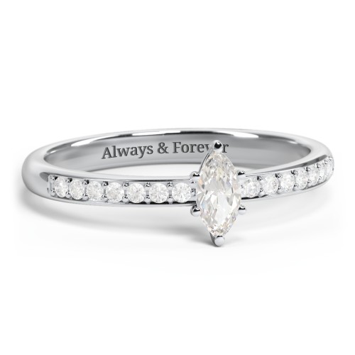 Elegant Marquise with Accent Band Ring – Sterling Silver with Cubic Zirconia and White Premium Zirconia