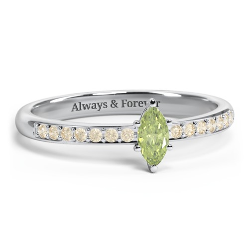 Elegant Marquise with Accent Band Ring – Sterling Silver with Peridot and Fancy Yellow Premium Zirconia