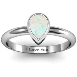 Pear with Raised Bezel Set Ring in 925 Sterling Silver with Opal