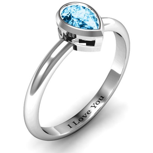 Pear with Raised Bezel Set Ring – Sterling Silver with Blue Topaz