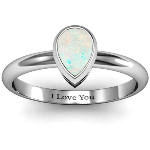 Pear with Raised Bezel Set Ring – Sterling Silver with Opal
