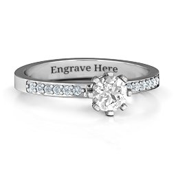 8 Prong Set Solitaire Ring with Shoulder Accents