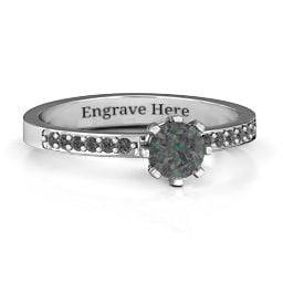 8 Prong Set Solitaire Ring with Shoulder Accents