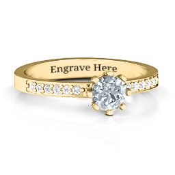 8 Prong Set Solitaire Ring with Shoulder Accents in 10K Solid Yellow Gold with Cubic Zirconia and White Premium Zirconia