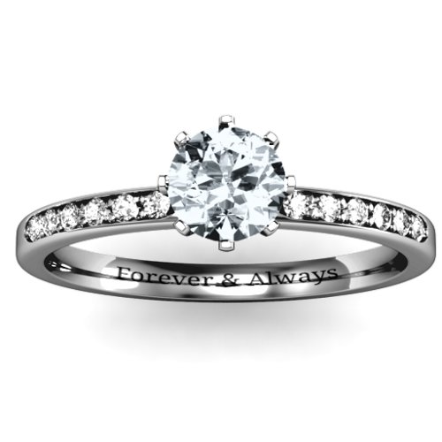 8 Prong Set Solitaire Ring with Shoulder Accents – Sterling Silver with Cubic Zirconia and White Premium Zirconia