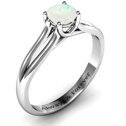 Split Shank Solitaire Ring – Sterling Silver with Opal