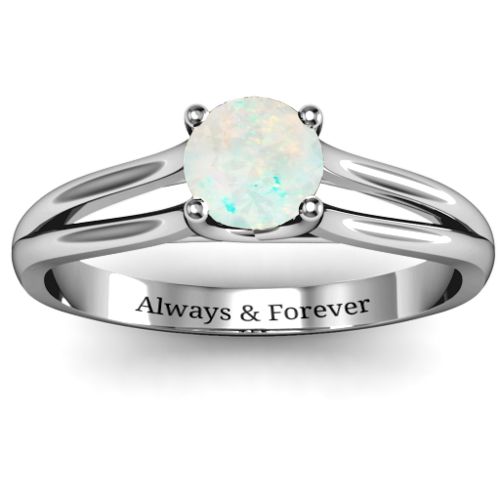 Split Shank Solitaire Ring – Sterling Silver with Opal