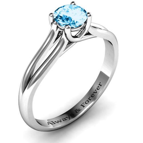 Split Shank Solitaire Ring – Sterling Silver with Blue Topaz