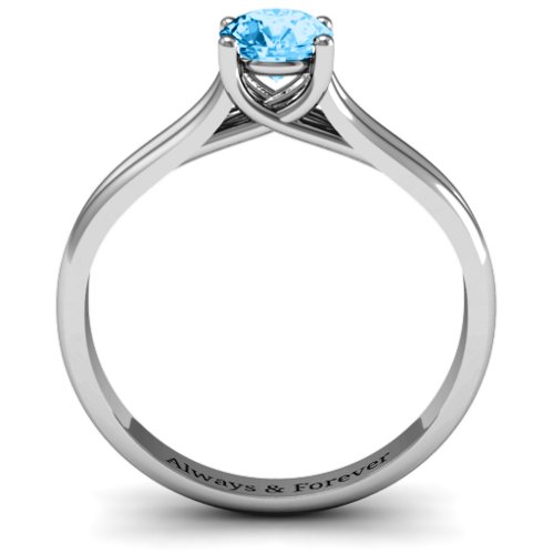 Split Shank Solitaire Ring – Sterling Silver with Blue Topaz
