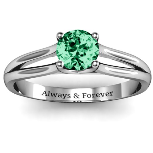 Split Shank Solitaire Ring – Sterling Silver with Emerald