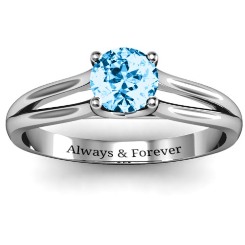Split Shank Solitaire Ring – Sterling Silver with Blue Topaz
