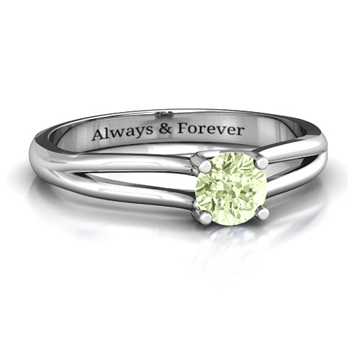 Split Shank Solitaire Ring – Sterling Silver with Peridot