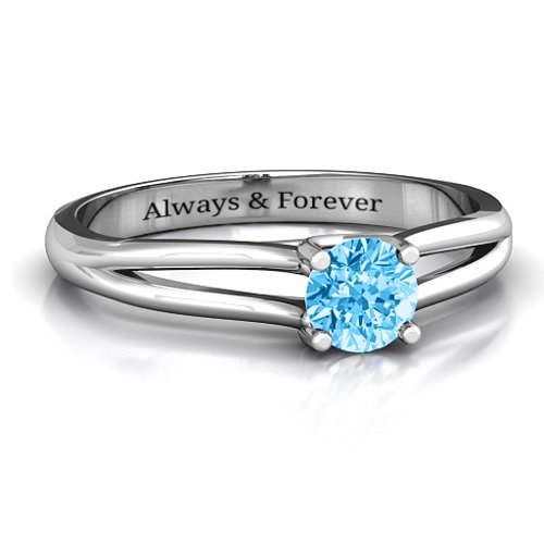 Split Shank Solitaire Ring – Sterling Silver with Blue Topaz