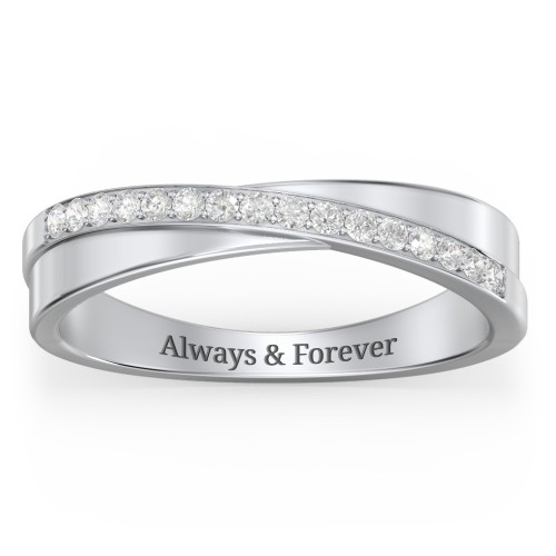 Accent Crossover Ring – Sterling Silver with White Premium Zirconia