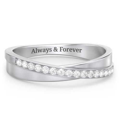 Accent Crossover Ring – Sterling Silver with White Premium Zirconia