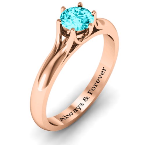 6 Prong Solitaire Ring – 10K Rose Gold with Mint Premium Zirconia