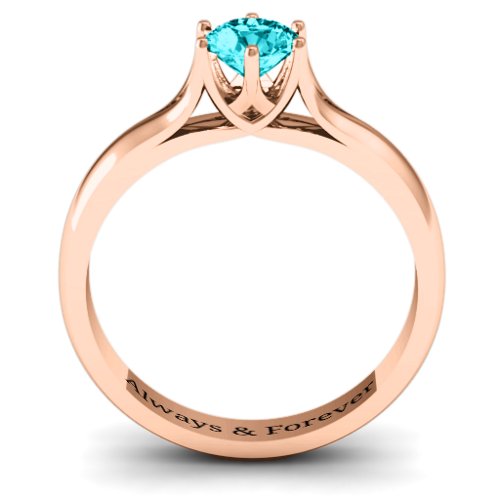 6 Prong Solitaire Ring – 10K Rose Gold with Mint Premium Zirconia