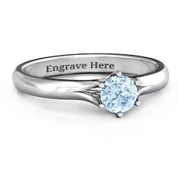 6 Prong Solitaire Ring in 925 Sterling Silver with Aquamarine