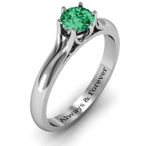 6 Prong Solitaire Ring – Sterling Silver with Emerald