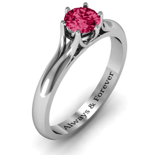 6 Prong Solitaire Ring – Sterling Silver with Ruby
