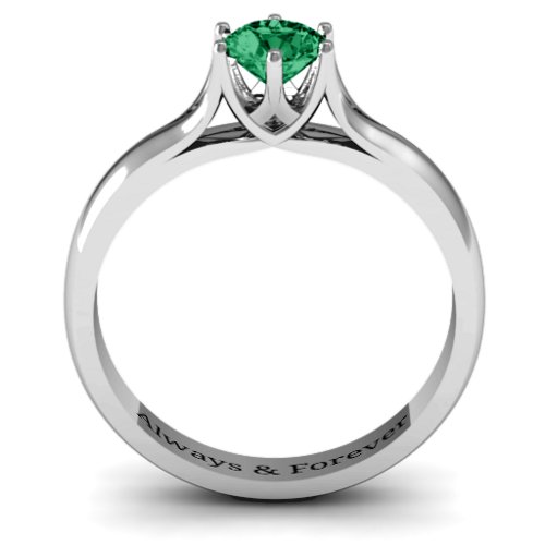 6 Prong Solitaire Ring – Sterling Silver with Emerald