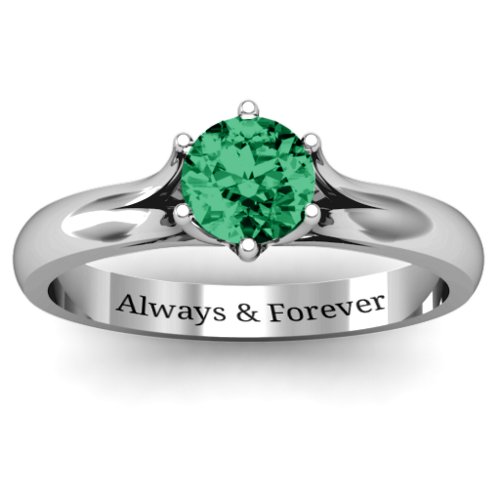 6 Prong Solitaire Ring – Sterling Silver with Emerald