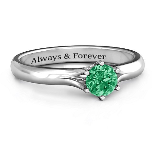 6 Prong Solitaire Ring – Sterling Silver with Emerald