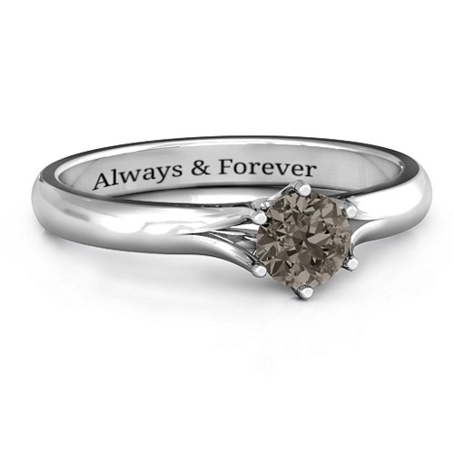 6 Prong Solitaire Ring – Sterling Silver with Smokey Quartz