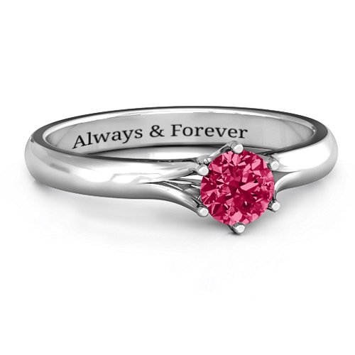 6 Prong Solitaire Ring – Sterling Silver with Ruby