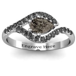Golden Eye Pear Ring with Accent Infusion in 925 Sterling Silver with Smokey Quartz and Black Premium Zirconia