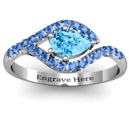 Golden Eye Pear Ring with Accent Infusion in 925 Sterling Silver with Blue Topaz and Fancy Blue Premium Zirconia