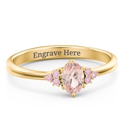 Solitaire Oval with Triple Accents Ring in 18K Gold Plated Silver with Morganite, Fancy Pink Premium Zirconia, and White Premium Zirconia