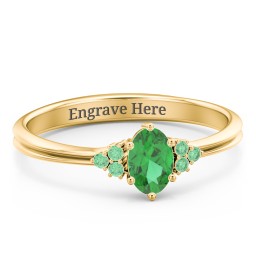 Solitaire Oval with Triple Accents Ring in 18K Gold Plated Silver with Emerald, Green Premium Zirconia, and White Premium Zirconia