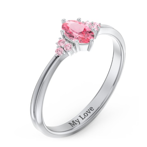 Solitaire Oval with Triple Accents Ring – Sterling Silver with Pink Tourmaline and Fancy Pink Premium Zirconia