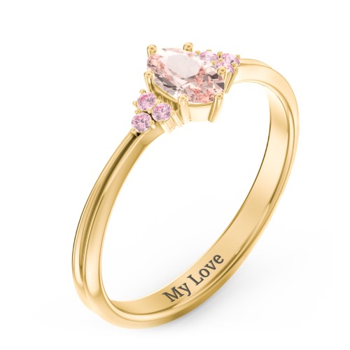 Solitaire Oval with Triple Accents Ring – 18K Gold Plated Silver with Morganite and Fancy Pink Premium Zirconia