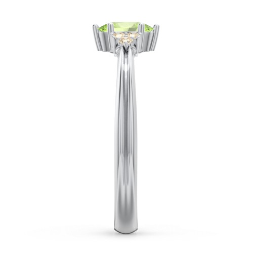 Solitaire Oval with Triple Accents Ring – Sterling Silver with Peridot and Fancy Yellow Premium Zirconia