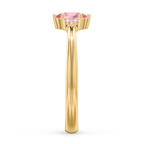 Solitaire Oval with Triple Accents Ring – 18K Gold Plated Silver with Pink Tourmaline and Fancy Pink Premium Zirconia