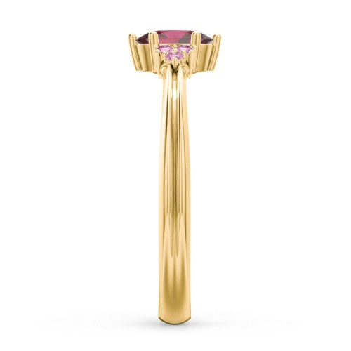 Solitaire Oval with Triple Accents Ring – 18K Gold Plated Silver with Ruby and Red Premium Zirconia