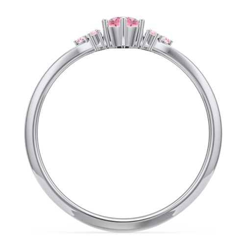 Solitaire Oval with Triple Accents Ring – Sterling Silver with Pink Tourmaline and Fancy Pink Premium Zirconia
