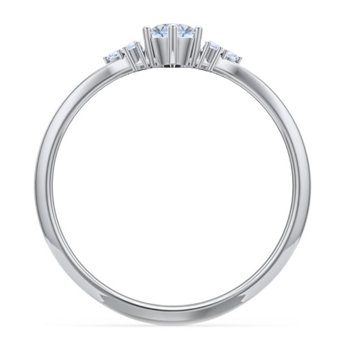 Solitaire Oval with Triple Accents Ring – Sterling Silver with Aquamarine and Fancy Blue Premium Zirconia