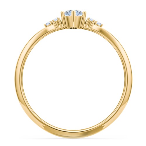 Solitaire Oval with Triple Accents Ring – 18K Gold Plated Silver with Aquamarine and Fancy Blue Premium Zirconia