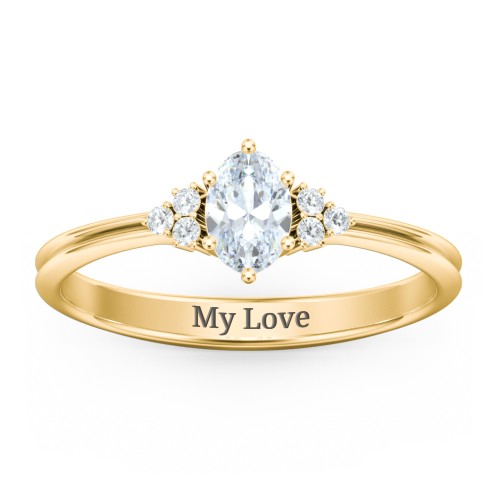 Solitaire Oval with Triple Accents Ring – 10K Yellow Gold with Diamond