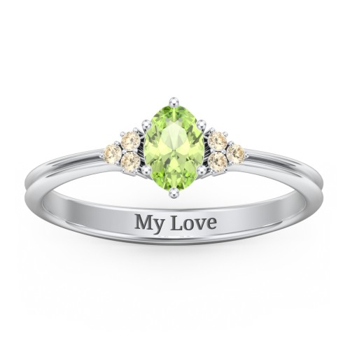 Solitaire Oval with Triple Accents Ring – Sterling Silver with Peridot and Fancy Yellow Premium Zirconia